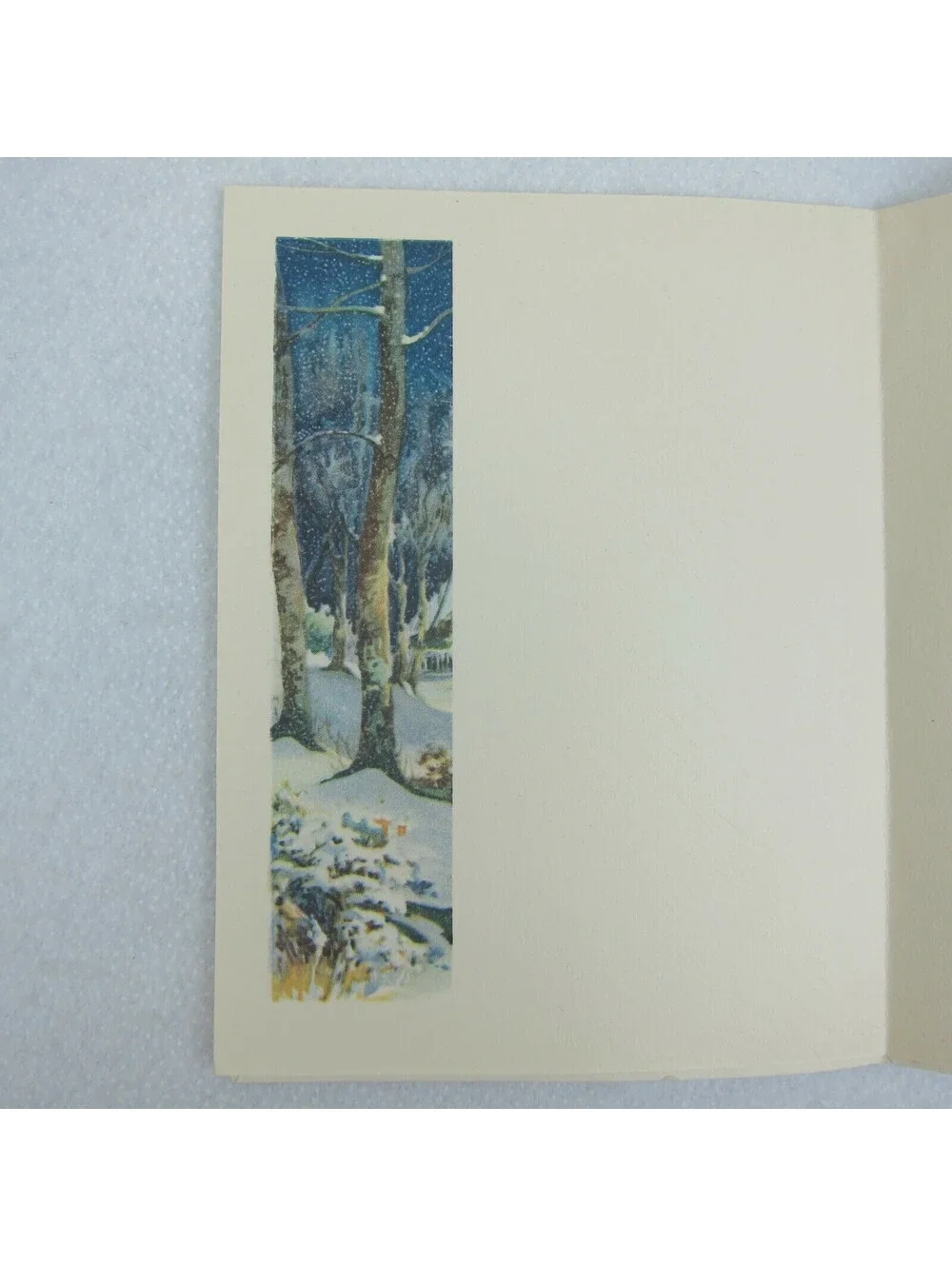 Vintage Litho Greeting Christmas Card & Envelope Snowy Night House Tree UNSIGNED